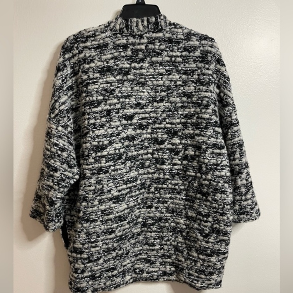 H&M Women’s Cardigan Open Front Black & White Wool Blend Nubby Sweater Size Med - Picture 7 of 11